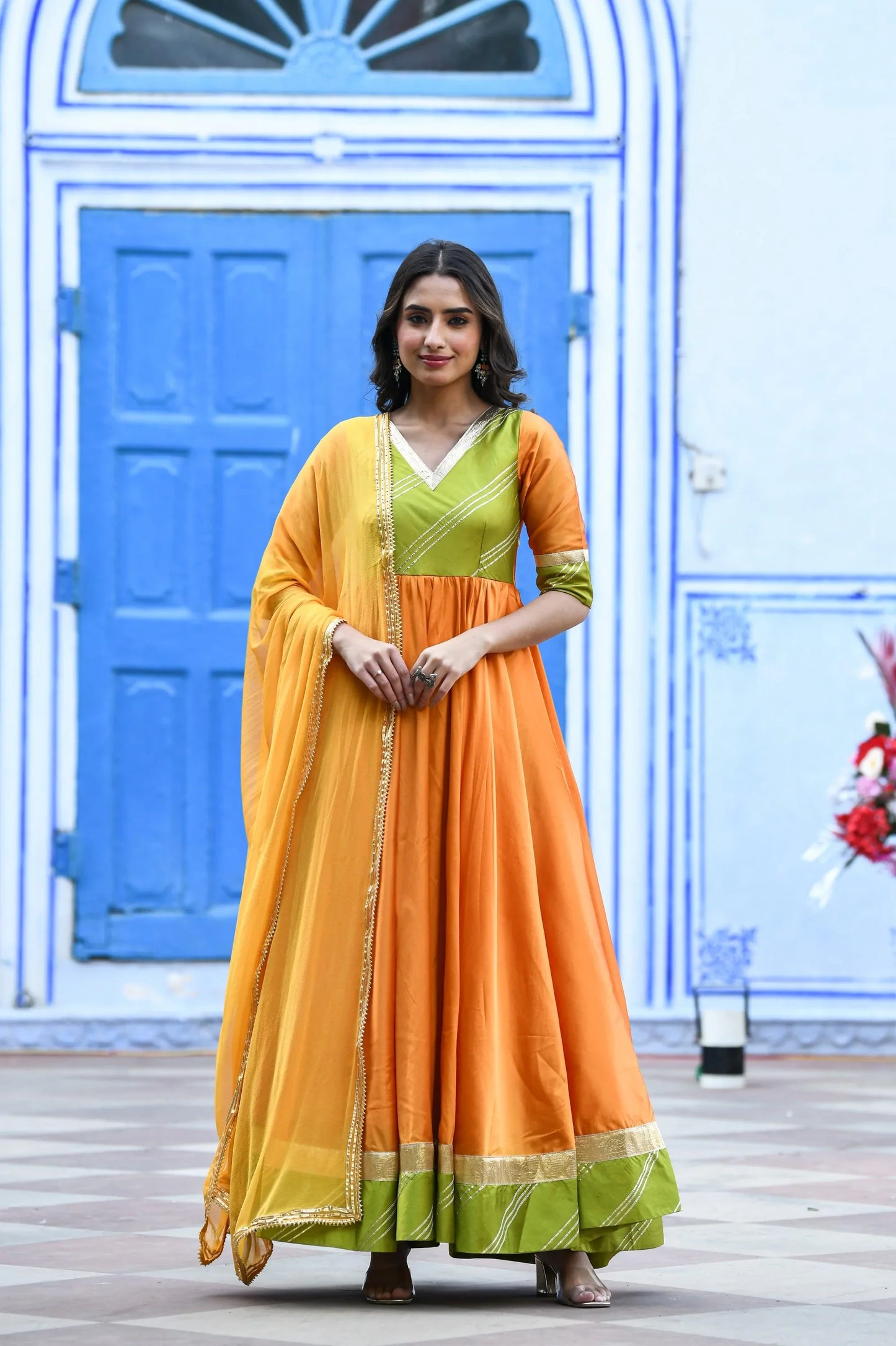 Women's Yellow Anarkali Gown With Dupatta - (2Pcs)