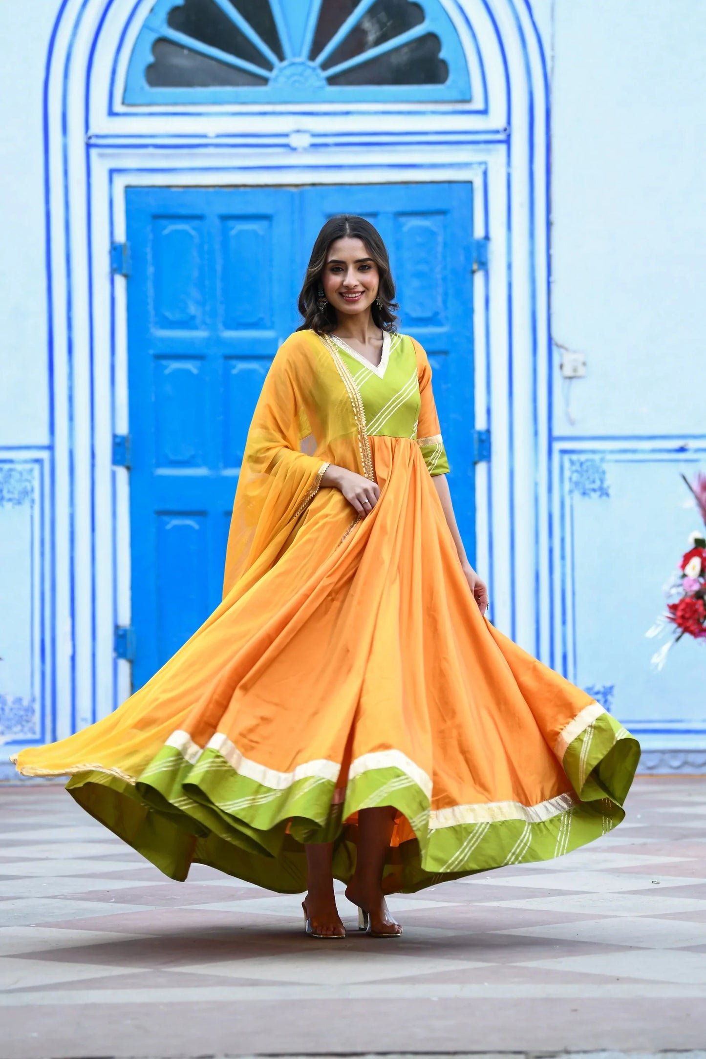 Women's Yellow Anarkali Gown With Dupatta - (2Pcs)