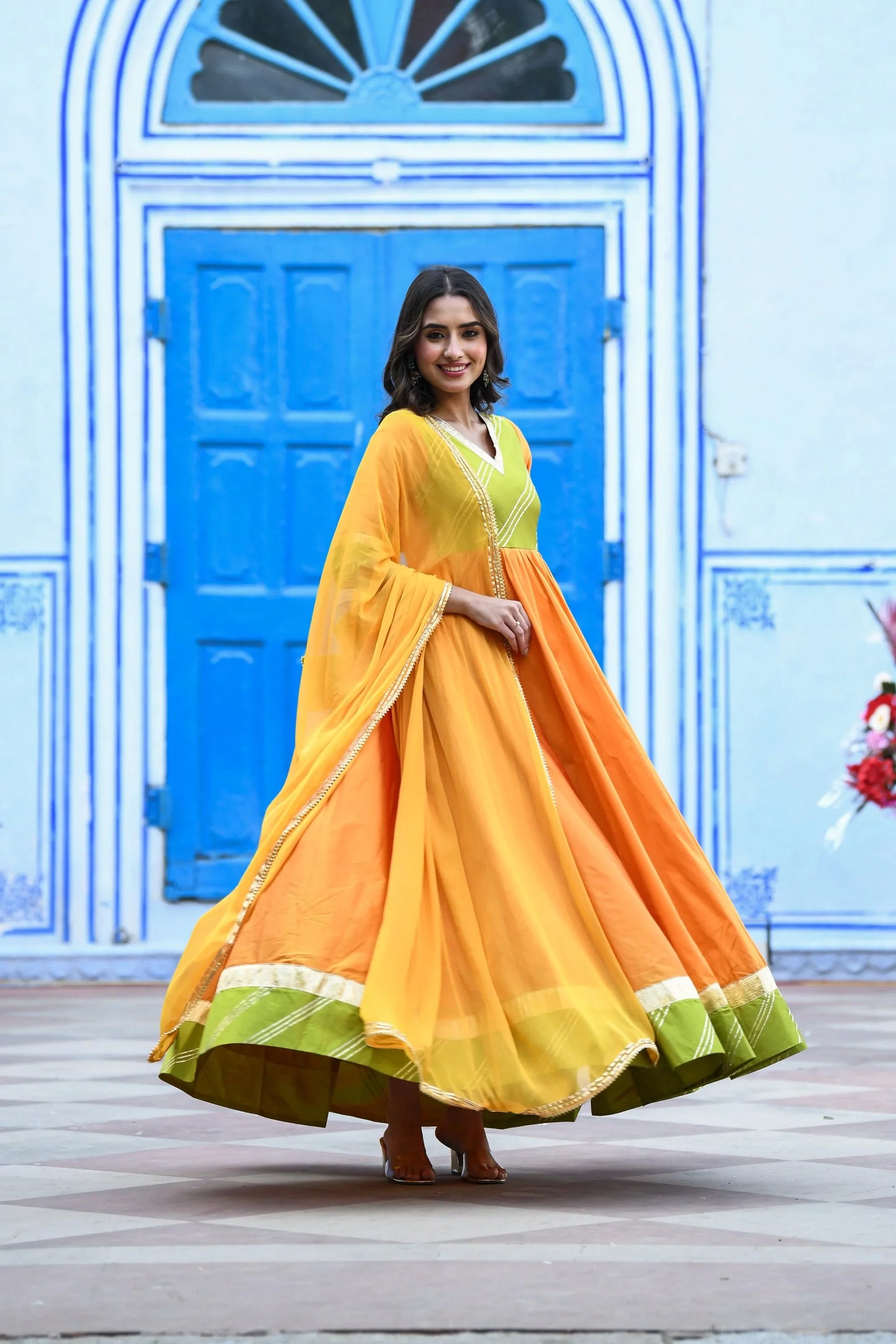 Women's Yellow Anarkali Gown With Dupatta - (2Pcs)