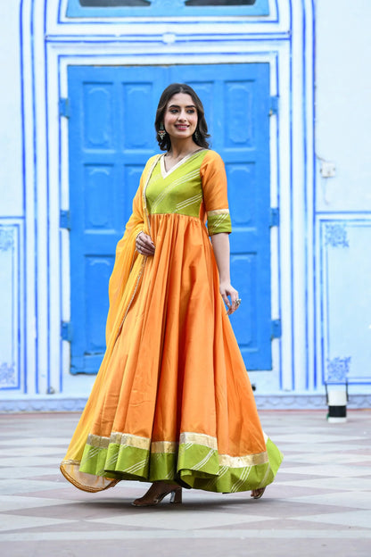 Women's Yellow Anarkali Gown With Dupatta - (2Pcs)