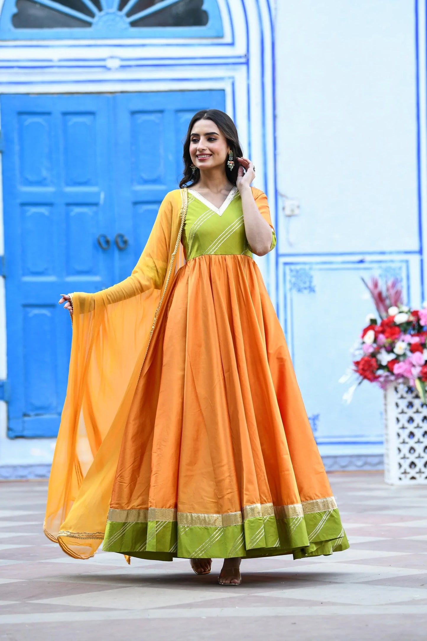 Women's Yellow Anarkali Gown With Dupatta - (2Pcs)