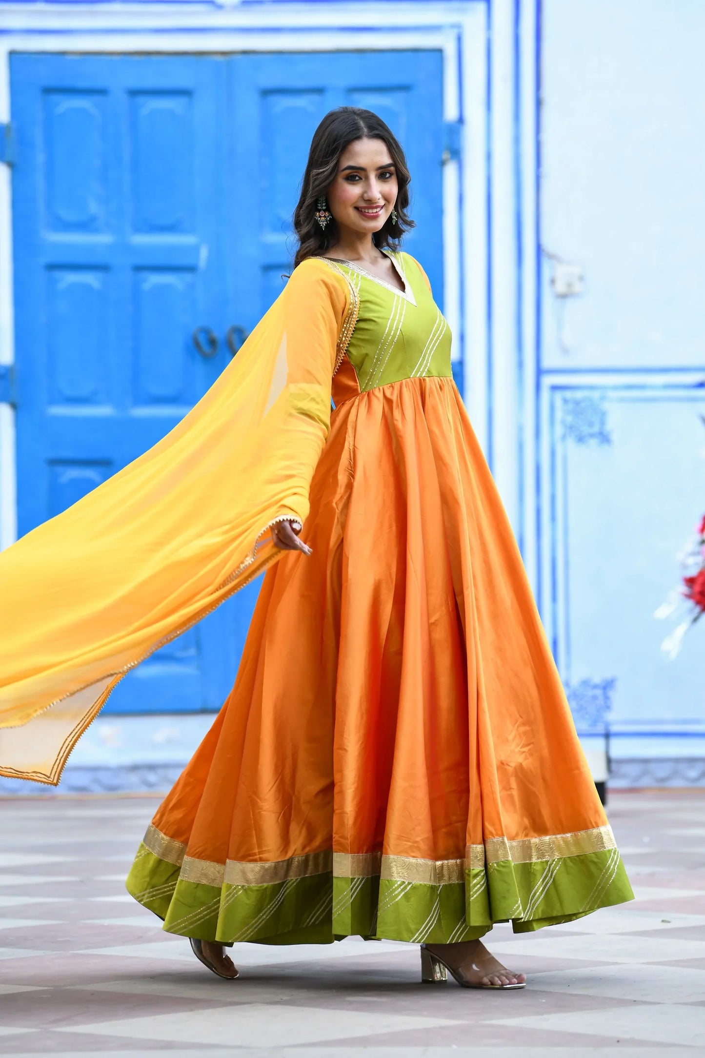 Women's Yellow Anarkali Gown With Dupatta - (2Pcs)