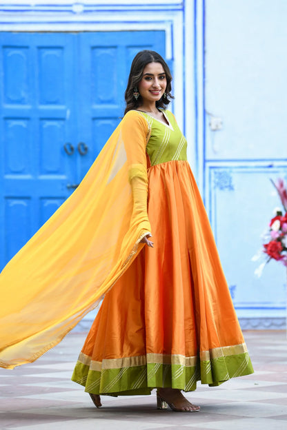 Women's Yellow Anarkali Gown With Dupatta - (2Pcs)