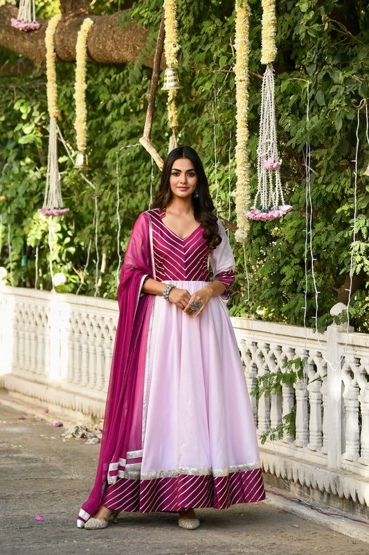 Women's Pink Anarkali Gown With Dupatta - (2Pcs)