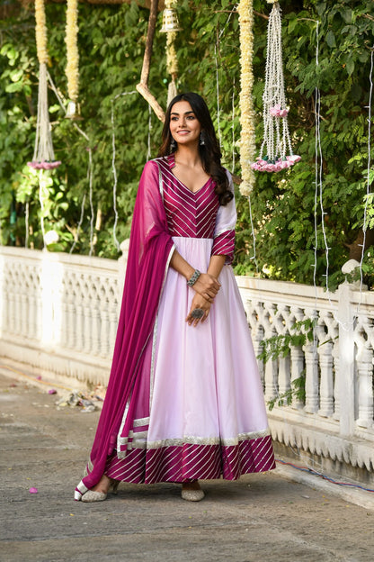 Women's Pink Anarkali Gown With Dupatta - (2Pcs)