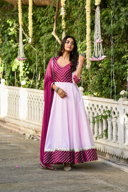 Women's Pink Anarkali Gown With Dupatta - (2Pcs)