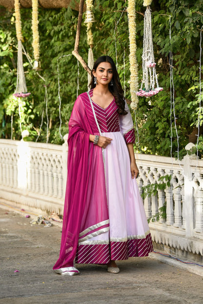 Women's Pink Anarkali Gown With Dupatta - (2Pcs)