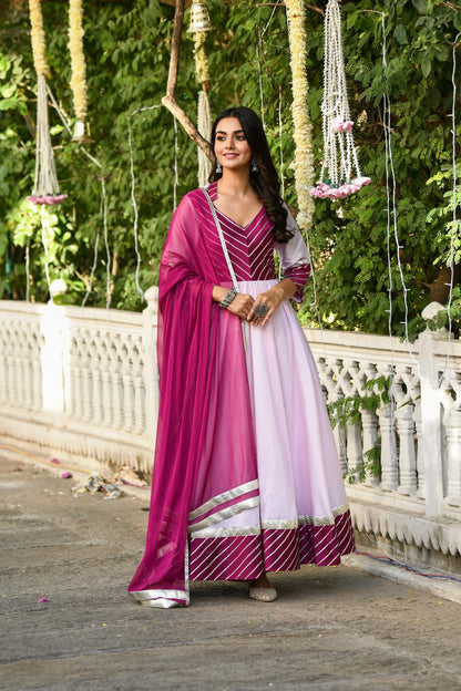 Women's Pink Anarkali Gown With Dupatta - (2Pcs)