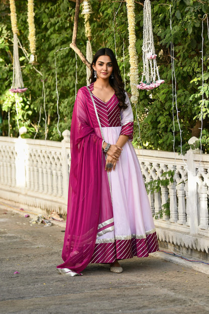 Women's Pink Anarkali Gown With Dupatta - (2Pcs)