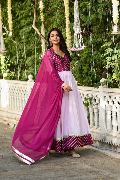 Women's Pink Anarkali Gown With Dupatta - (2Pcs)