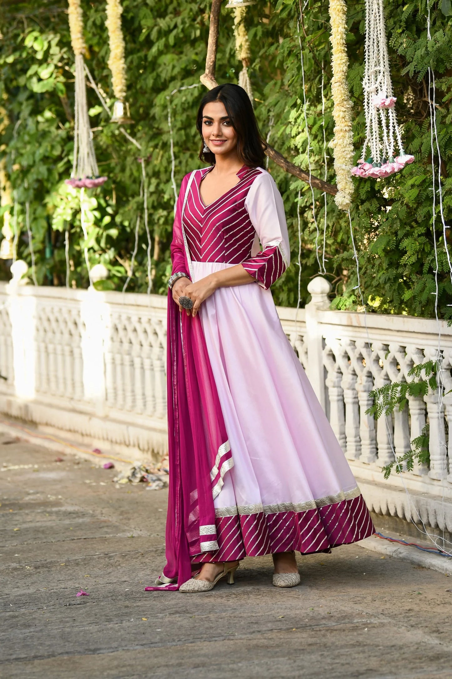 Women's Pink Anarkali Gown With Dupatta - (2Pcs)