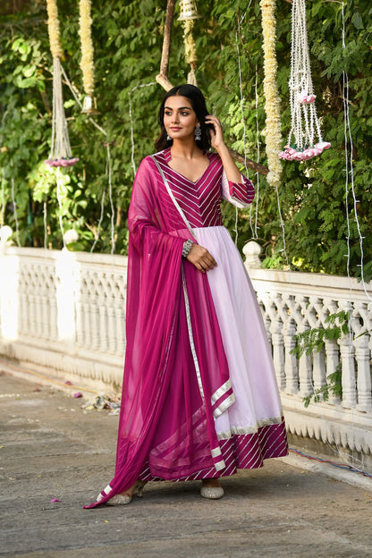 Women's Pink Anarkali Gown With Dupatta - (2Pcs)