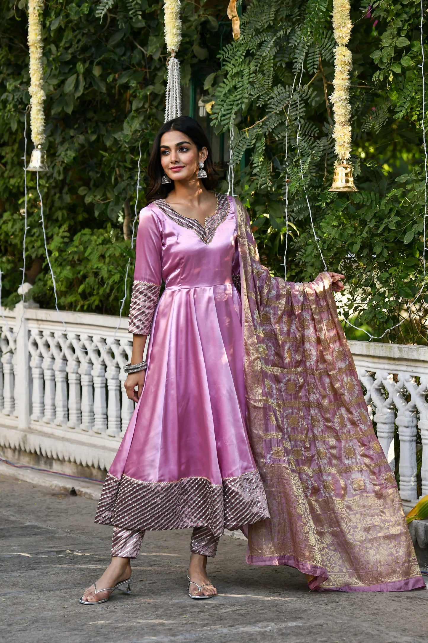 Women's Mauve Anarkali Suit Set With Dupatta- (3Pcs)