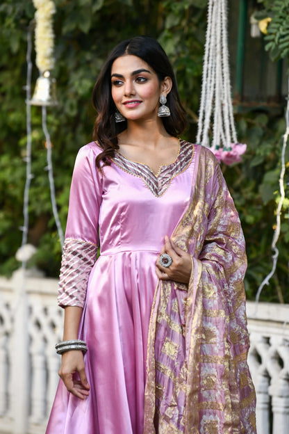 Women's Mauve Anarkali Suit Set With Dupatta- (3Pcs)