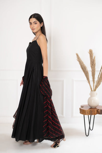 Women's Black Gown With Leheriya Dupatta