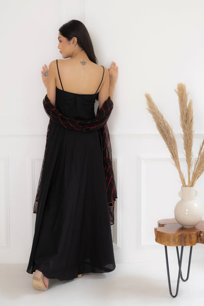 Women's Black Gown With Leheriya Dupatta