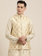 Men's Silk Blend Beige & Gold Self Design Only Nehrujacket