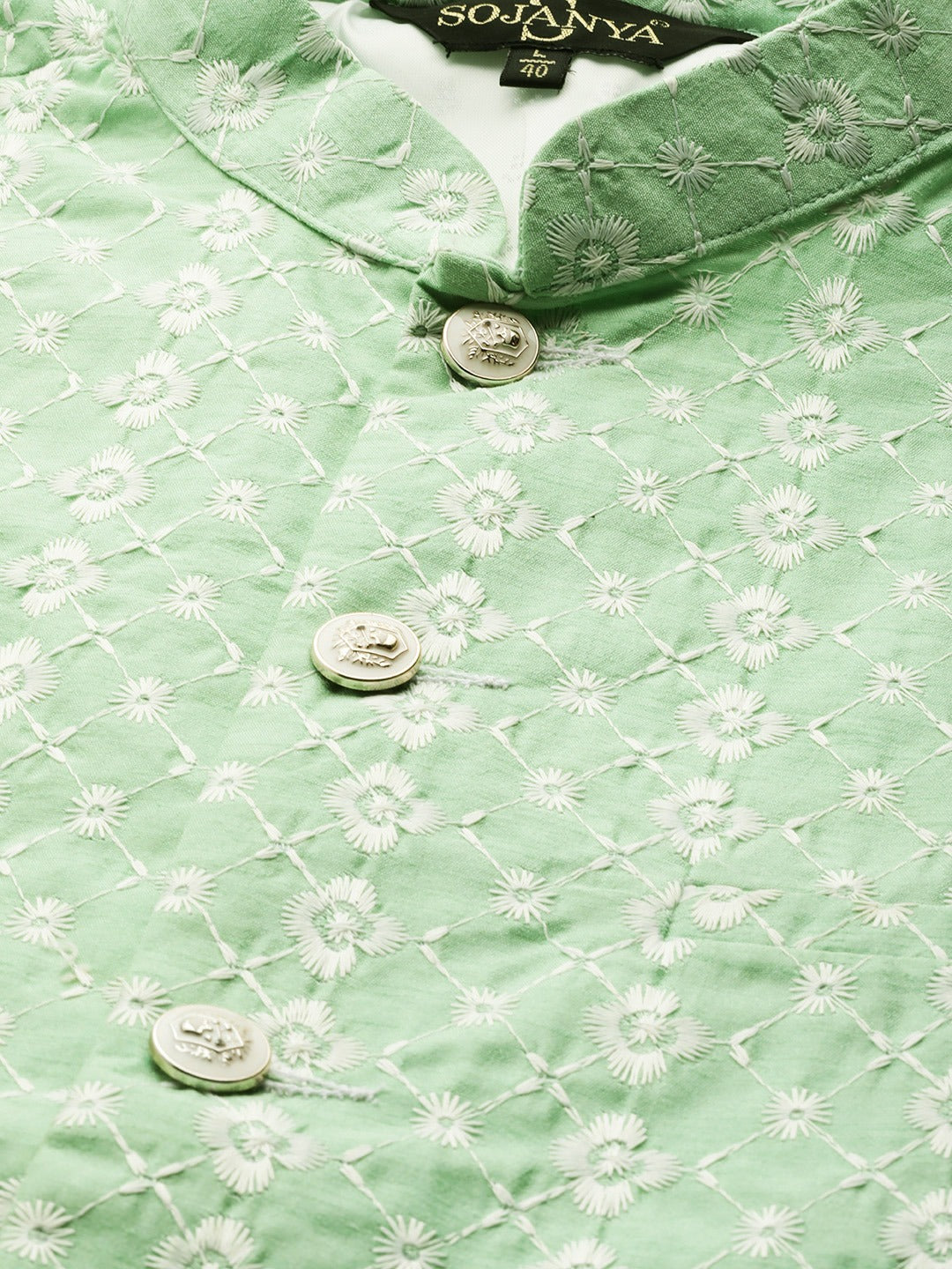 Men's Silk Blend Light Green Embroidered Only Nehrujacket