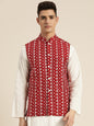 Men's Silk Blend Maroon Embroidered Only Nehrujacket