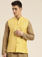 Men's Silk Blend Lemon Yellow & Gold Embroidered Only Nehrujacket