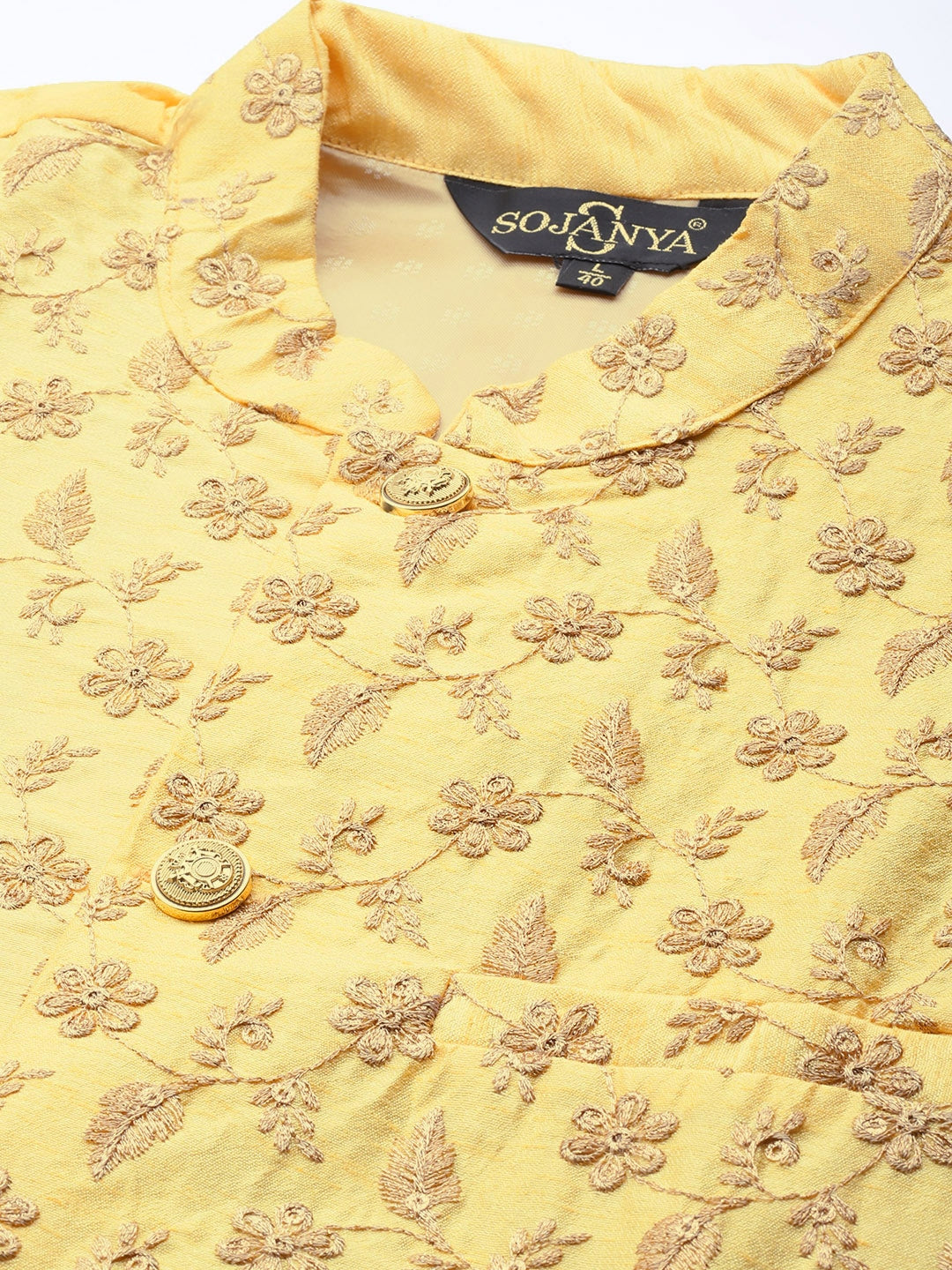 Men's Silk Blend Lemon Yellow & Gold Embroidered Only Nehrujacket