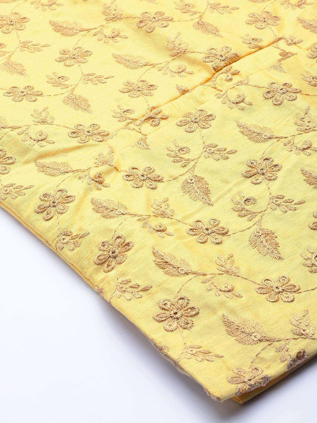 Men's Silk Blend Lemon Yellow & Gold Embroidered Only Nehrujacket