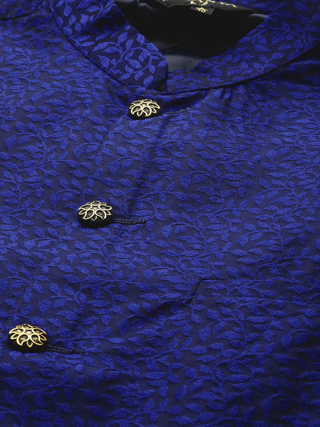 Men's Jacquard Silk Royal Blue Self Design Only Nehrujacket