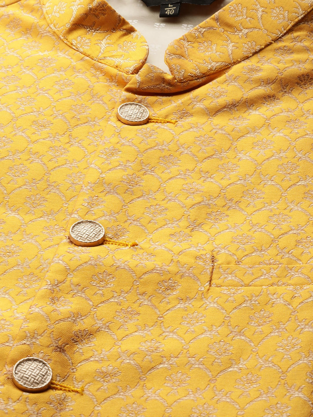 Men's Silk Blend Mustard & Gold Self Design Only Nehrujacket