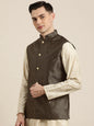 Men's Silk Blend Black & Gold Self Design Only Nehrujacket