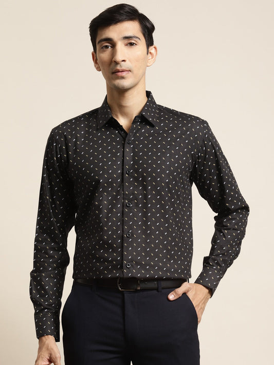 Men's Cotton Black Printed Formal Shirt