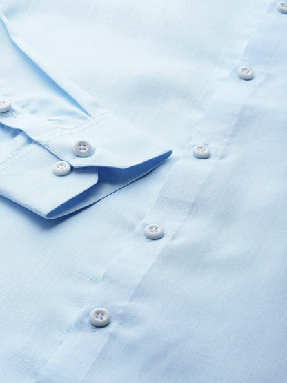 Men's Cotton Sky Blue Chinese Collar Formal Shirt