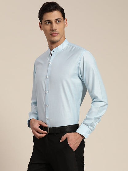 Men's Cotton Sky Blue Chinese Collar Formal Shirt