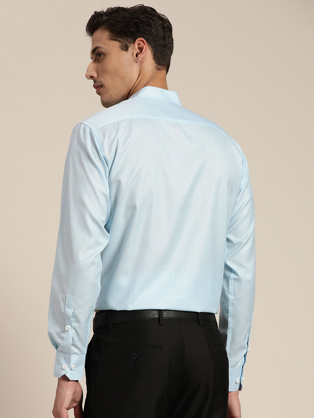 Men's Cotton Sky Blue Chinese Collar Formal Shirt