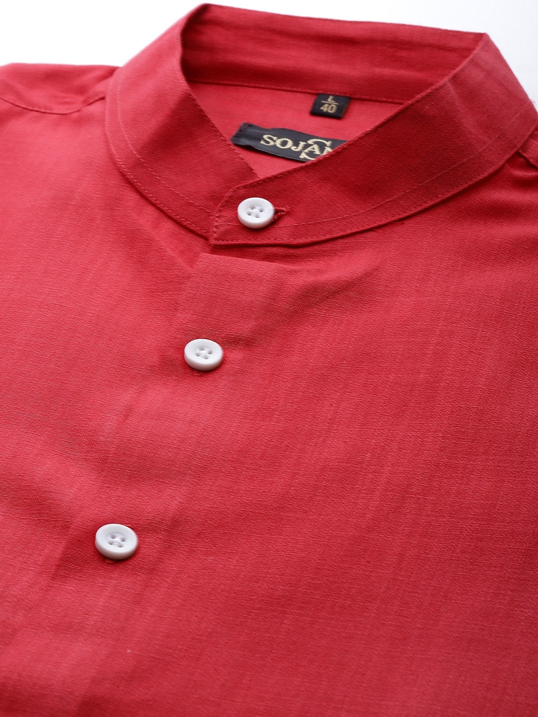 Men's Cotton Red Chinese Collar Formal Shirt