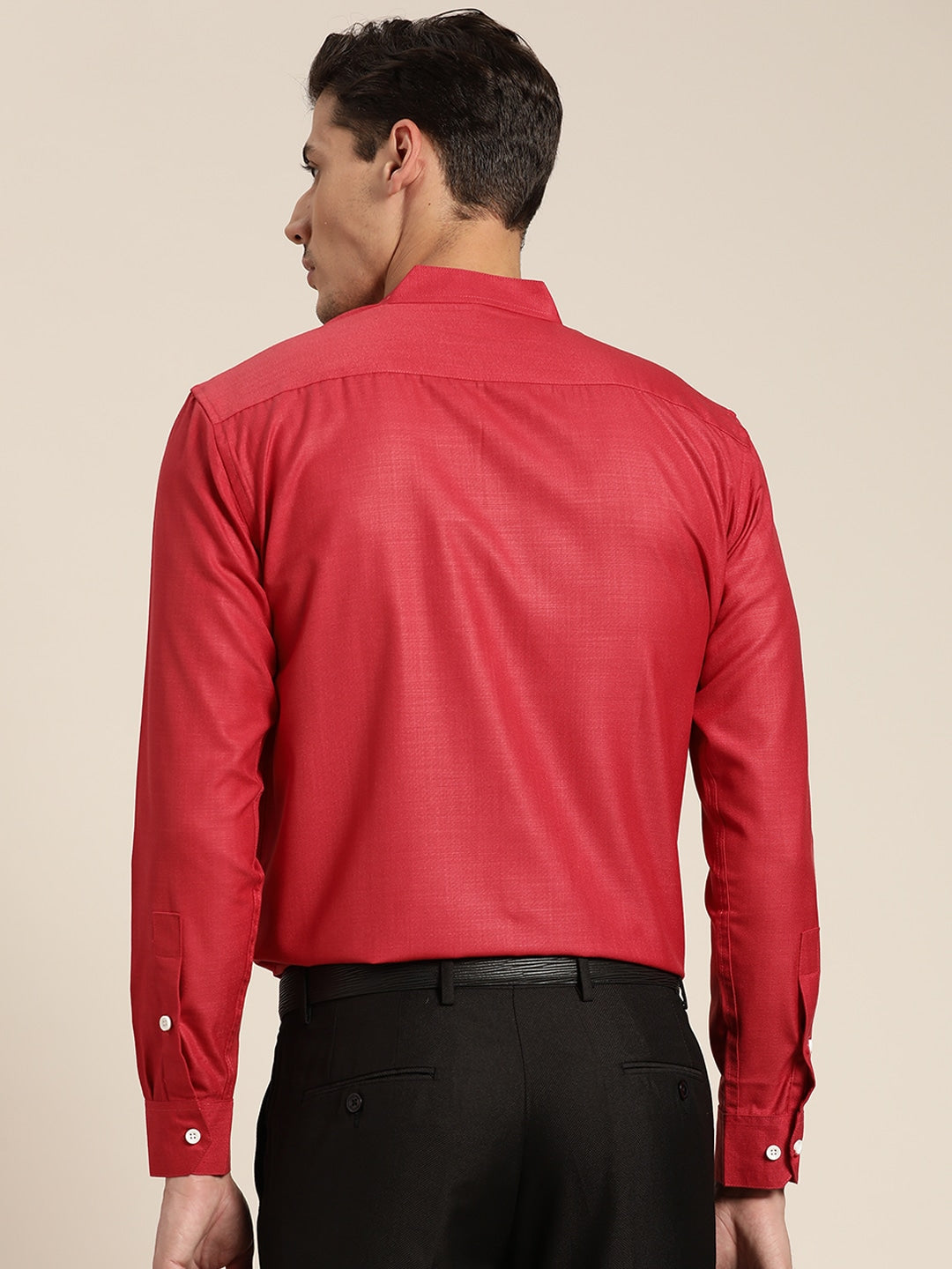 Men's Cotton Red Chinese Collar Formal Shirt