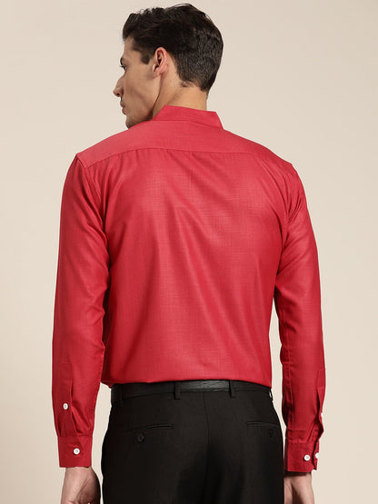 Men's Cotton Red Chinese Collar Formal Shirt