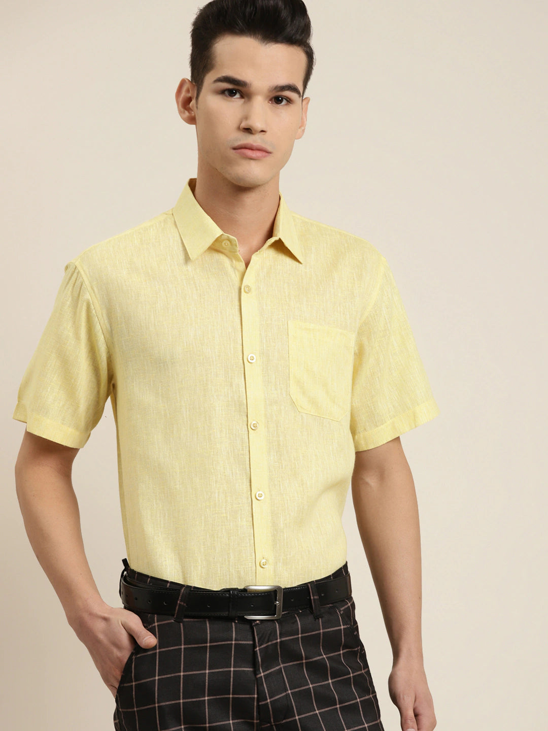 Men's Cotton Blend Lemon Classic Formal Shirt