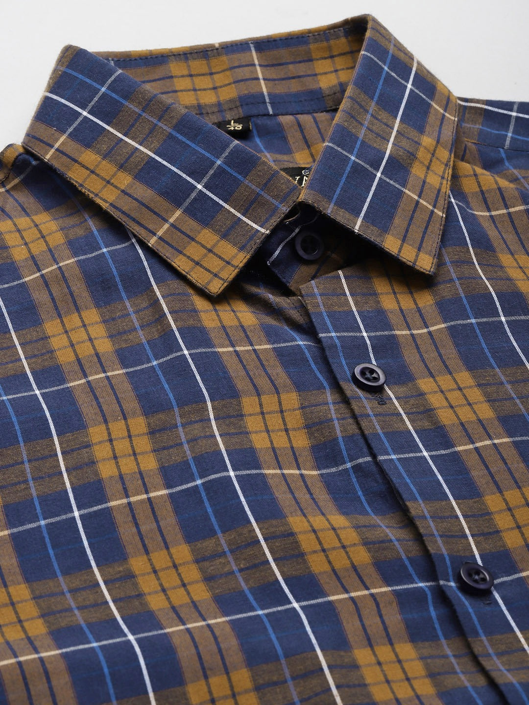 Men's Cotton Navy & Mustard Check Formal Shirt