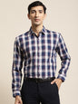 Men's Cotton Navy & White & Check Formal Shirt