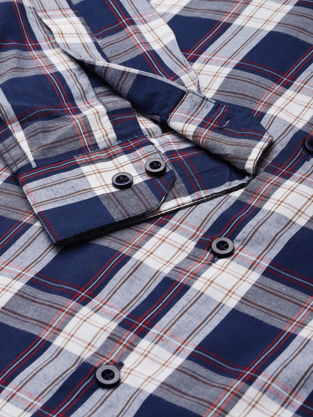 Men's Cotton Navy & White & Check Formal Shirt