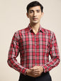 Men's Cotton Red & White & Check Formal Shirt