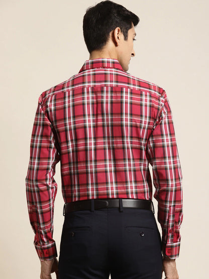 Men's Cotton Red & White & Check Formal Shirt