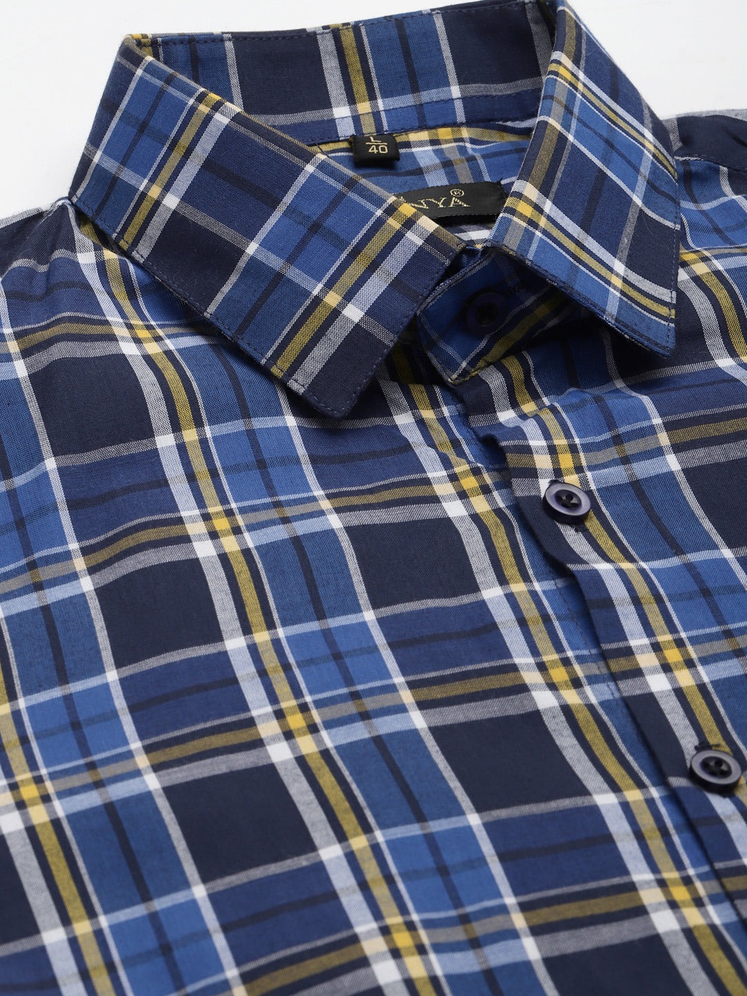 Men's Cotton Royal Blue & Navy Blue Check Formal Shirt