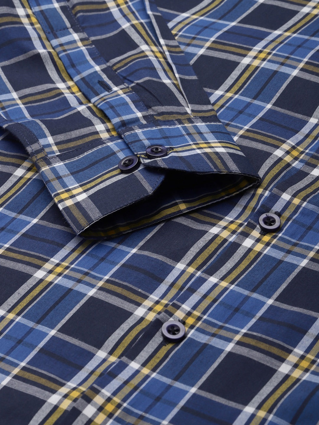 Men's Cotton Royal Blue & Navy Blue Check Formal Shirt