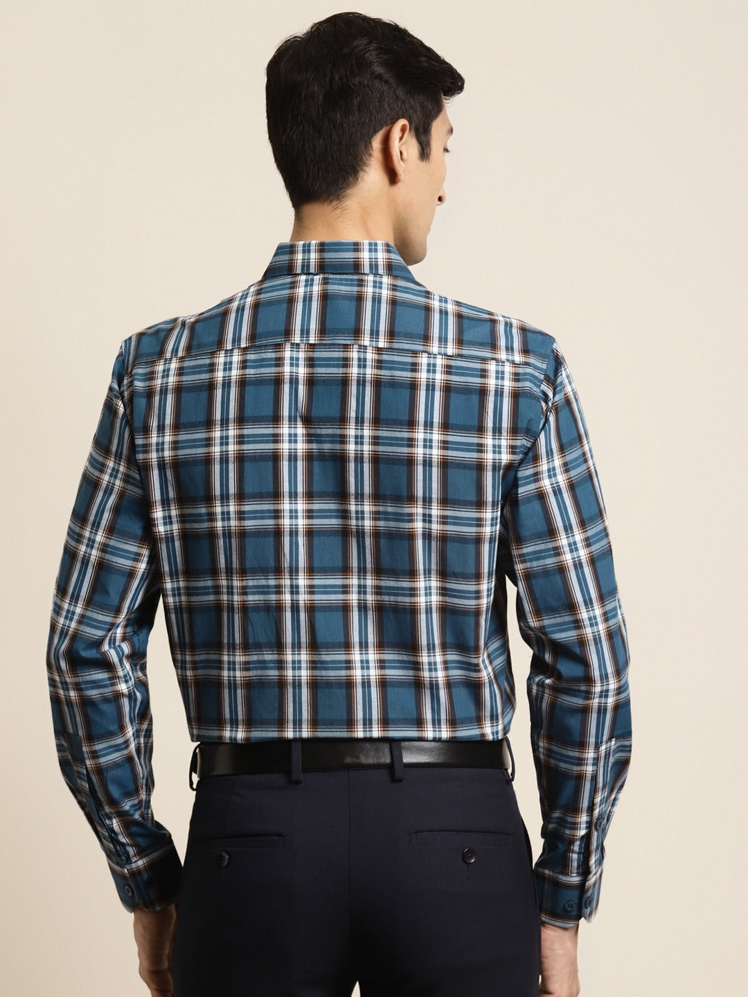 Men's Cotton Peacock & White Check Formal Shirt