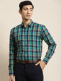 Men's Cotton Dark Green & Navy Check Formal Shirt