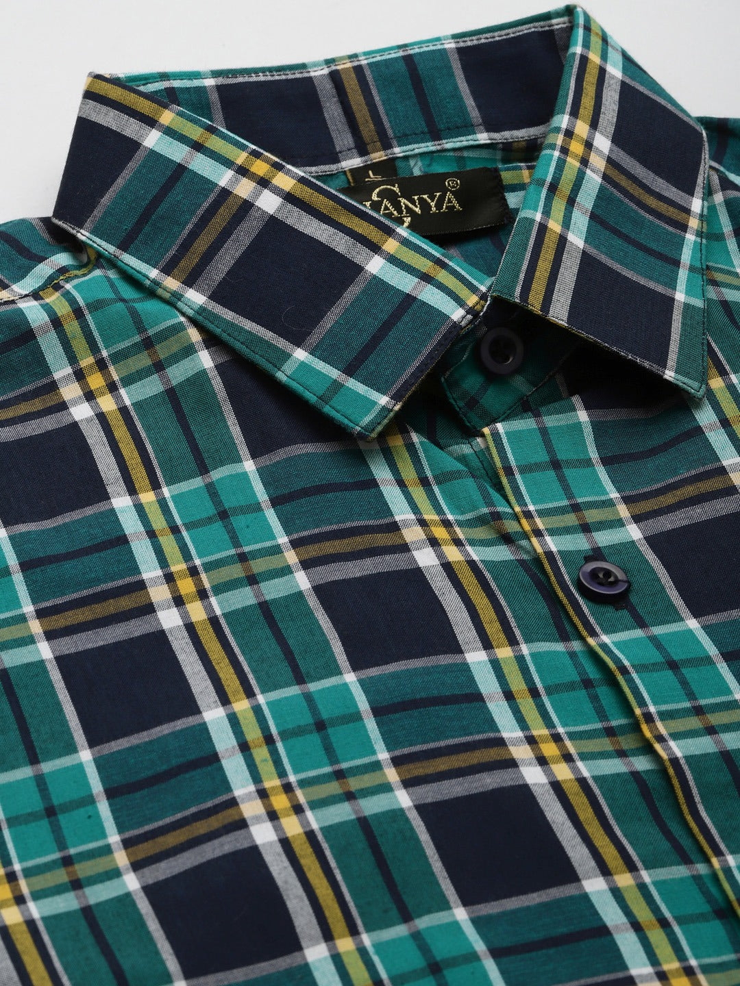 Men's Cotton Dark Green & Navy Check Formal Shirt