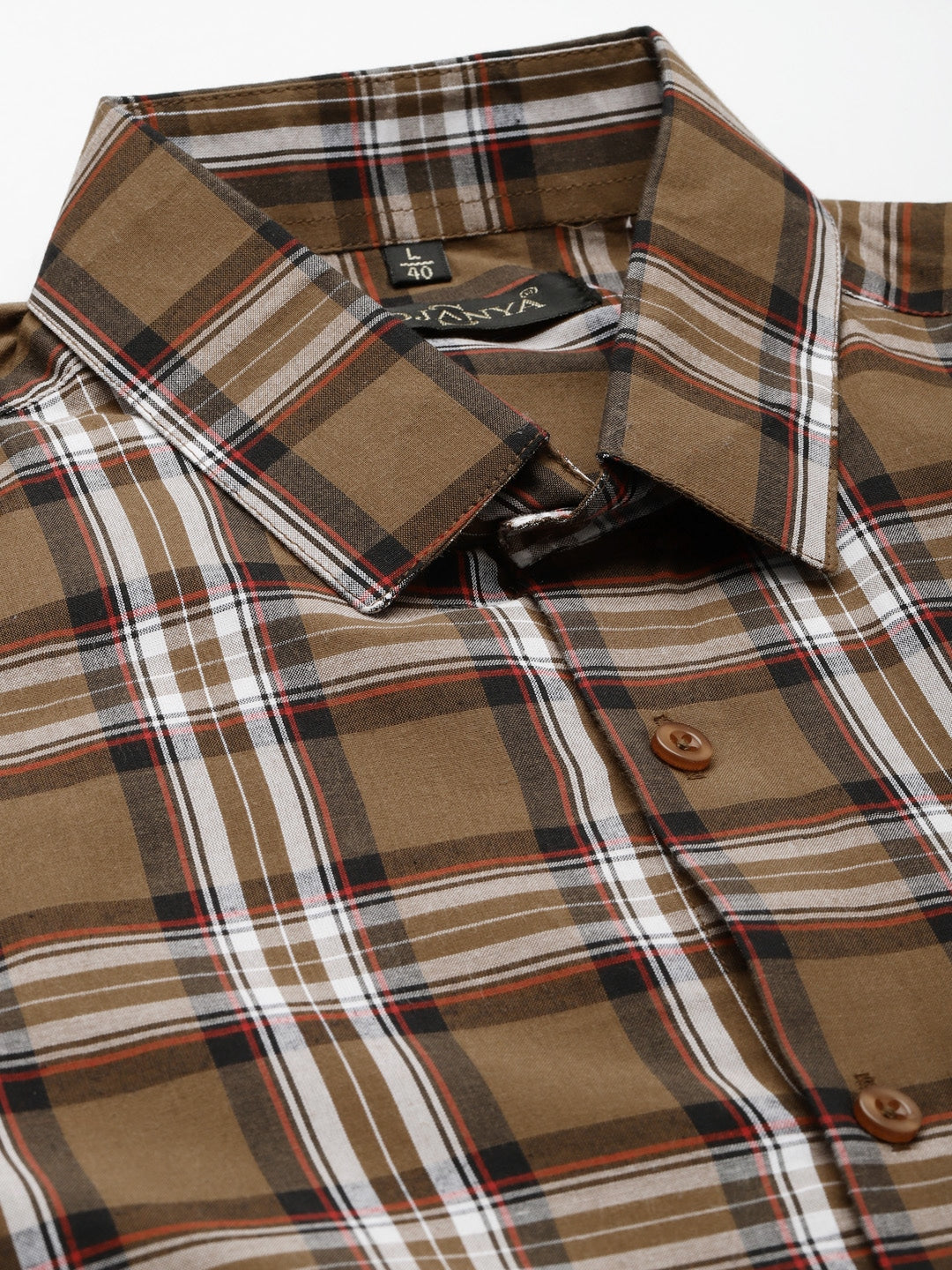 Men's Cotton Brown & White Check Formal Shirt