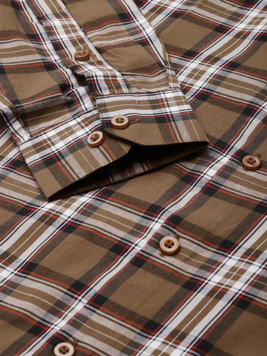 Men's Cotton Brown & White Check Formal Shirt