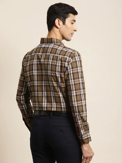 Men's Cotton Brown & White Check Formal Shirt